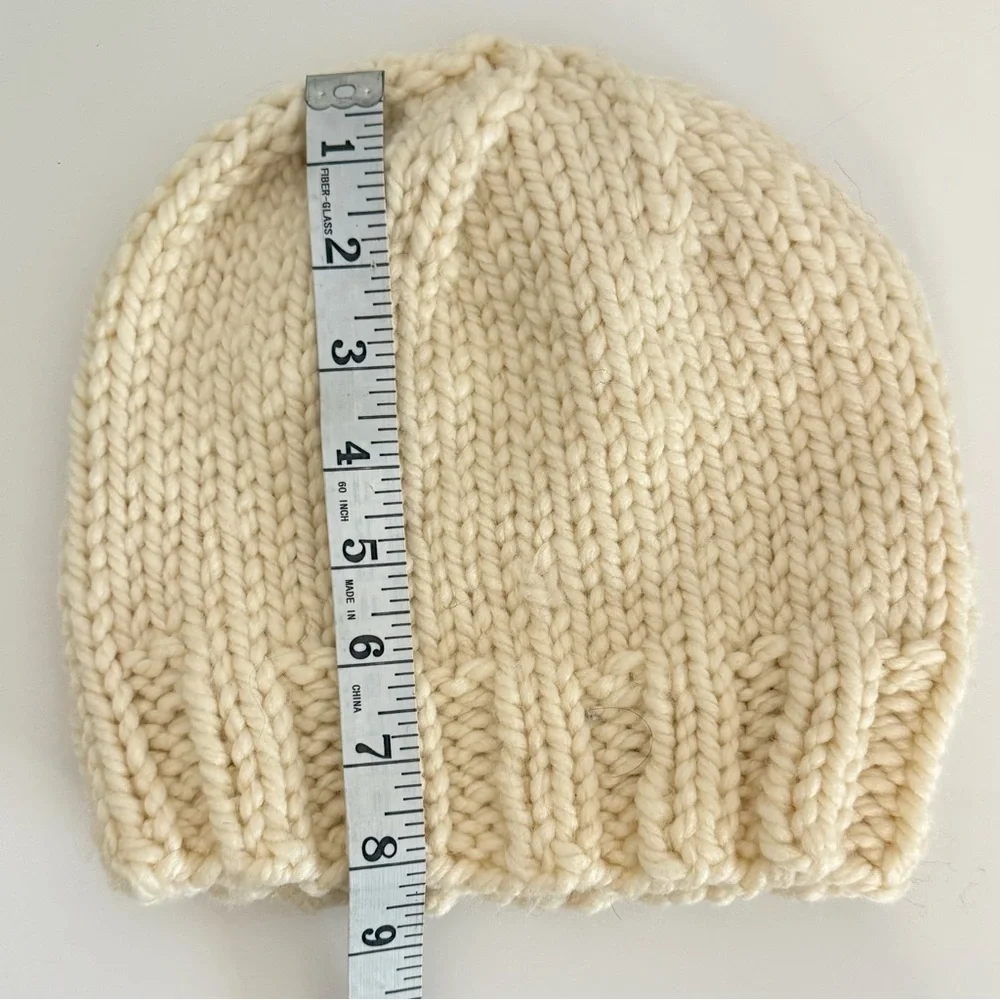 Hand-Knit Cream Beanie